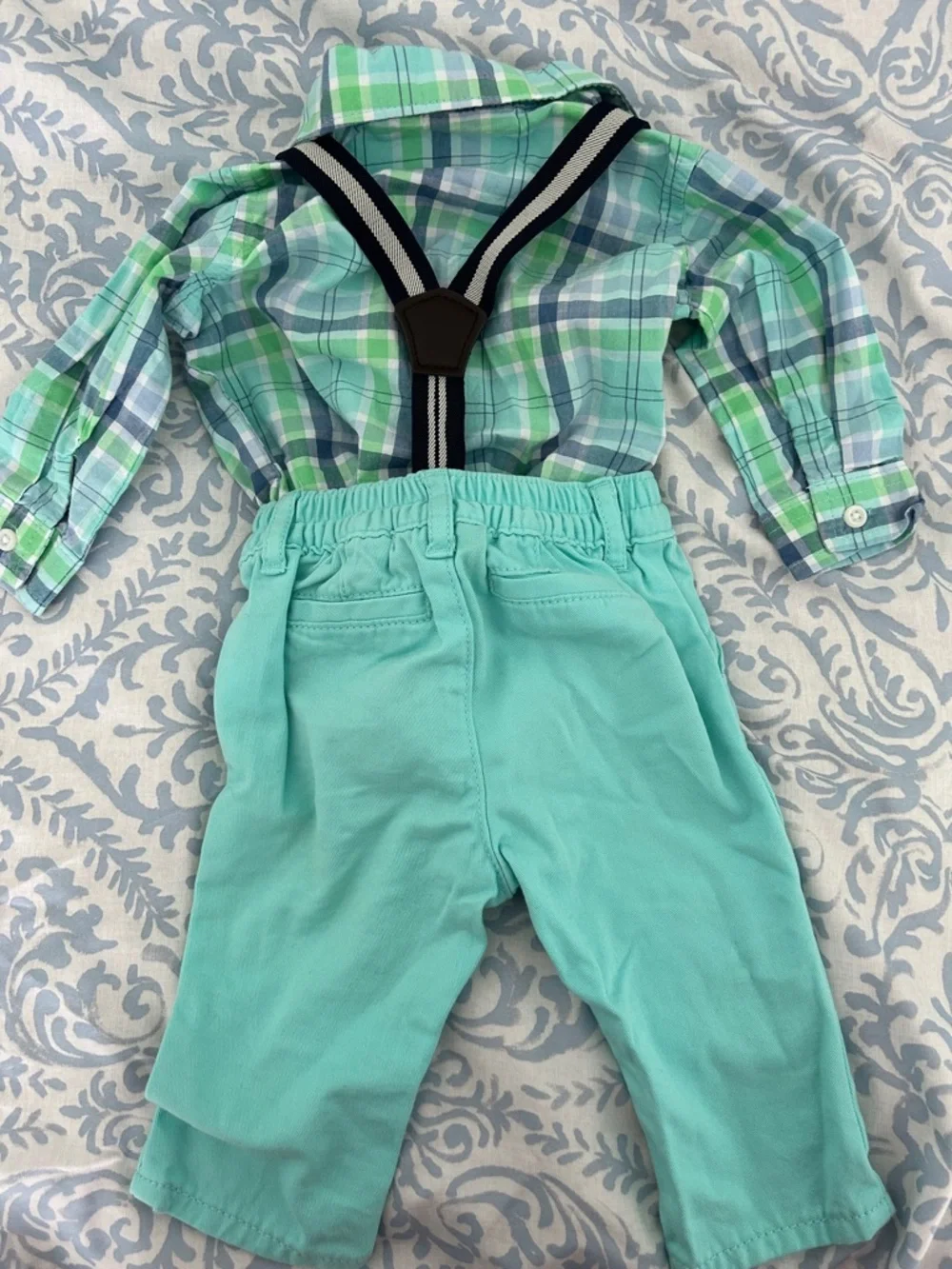 The Children's Place Aqua, Navy & Green Plaid Shirt (3-6 Months) - Picture 3 of 3